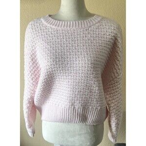 Altar’d State Soft Pink Chunky Knit Crop Sweater Long Ribbon Tie Back Coquette M
